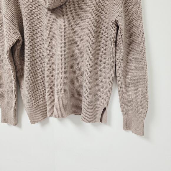Aerie Sweater X-Small Womens Thermal Hooded Cozy Up Pullover Gray Waffle Stretch - Picture 7 of 12